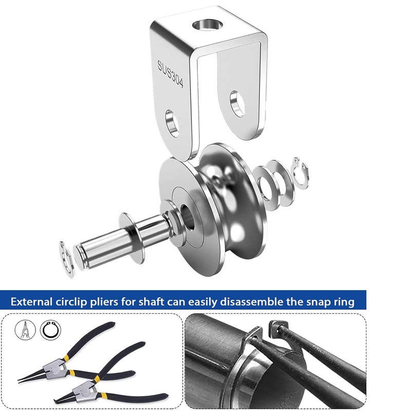 V-chen 2 Pack 3 Inch Pulley Block U Grooved Wheel Pulley, 304 Stainless Steel Pulley Roller, Heavy Duty Caster Wheels Sliding Gate Rollers for Material Handling and Moving Lifting Loading 1760lb/800 Kg - Image 5